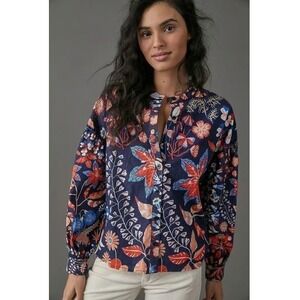 Anthropologie Conditions Apply Willow Button Down Shirt Floral Balloon Sleeve L